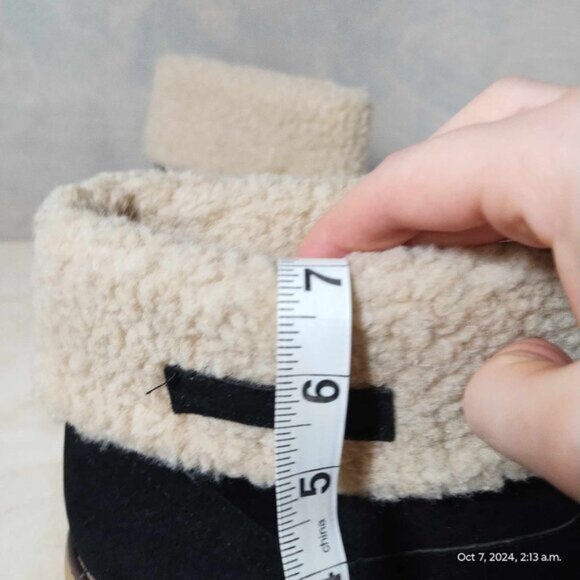 Super Chunky heel black and sherpa bootie comfortable suede 40 - Picture 3 of 12